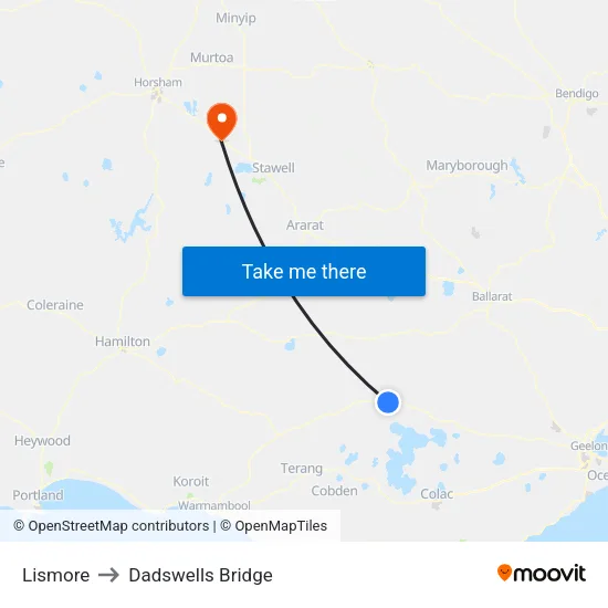Lismore to Dadswells Bridge map