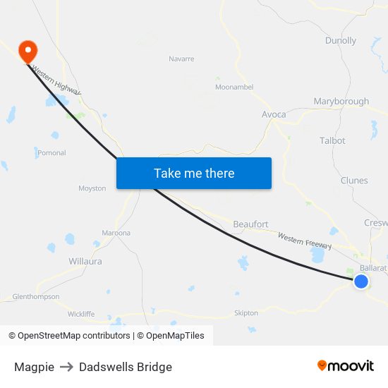 Magpie to Dadswells Bridge map