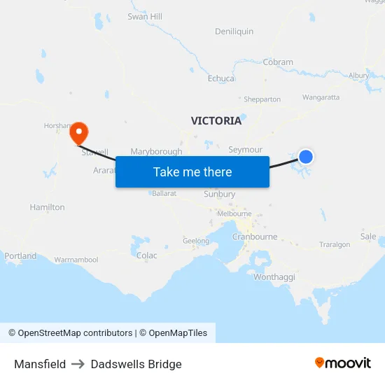 Mansfield to Dadswells Bridge map
