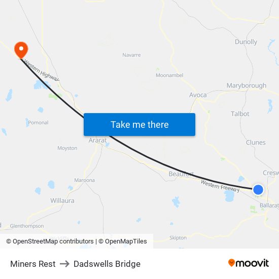 Miners Rest to Dadswells Bridge map