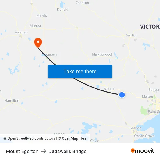 Mount Egerton to Dadswells Bridge map
