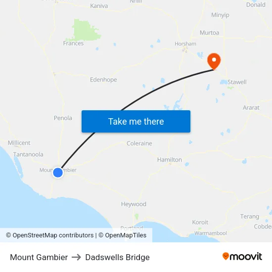 Mount Gambier to Dadswells Bridge map