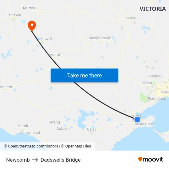 Newcomb to Dadswells Bridge map