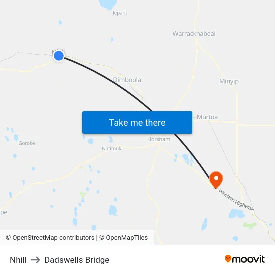 Nhill to Dadswells Bridge map