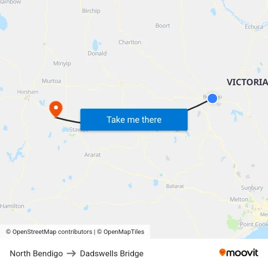 North Bendigo to Dadswells Bridge map