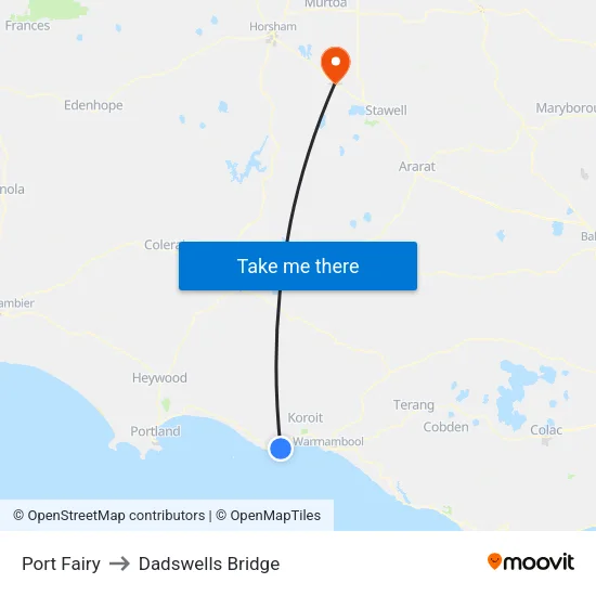 Port Fairy to Dadswells Bridge map