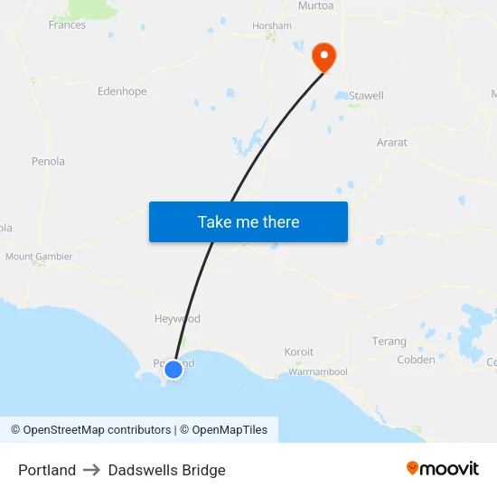 Portland to Dadswells Bridge map