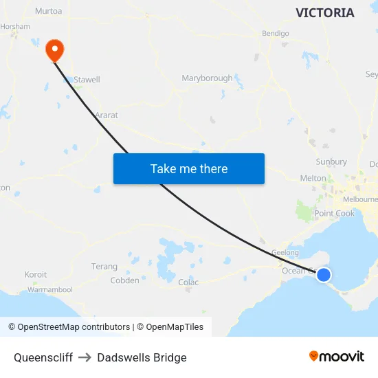 Queenscliff to Dadswells Bridge map