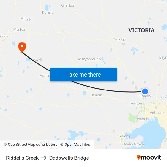 Riddells Creek to Dadswells Bridge map