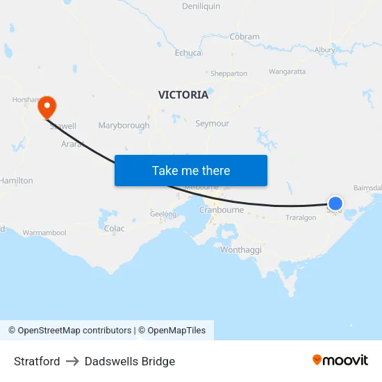 Stratford to Dadswells Bridge map