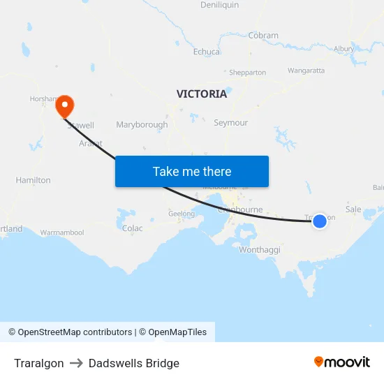 Traralgon to Dadswells Bridge map