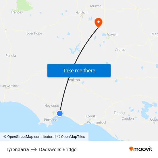 Tyrendarra to Dadswells Bridge map