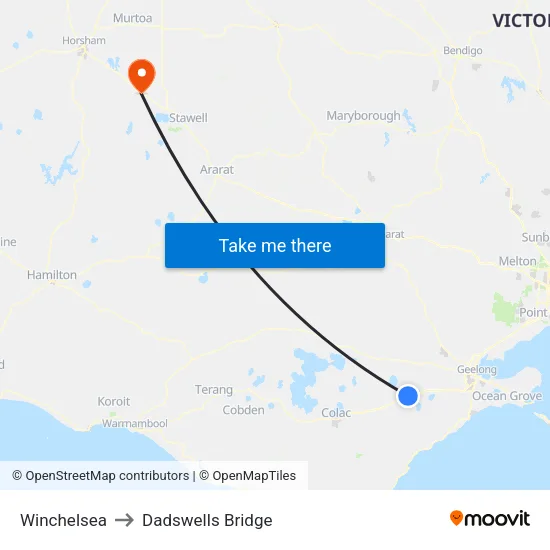 Winchelsea to Dadswells Bridge map
