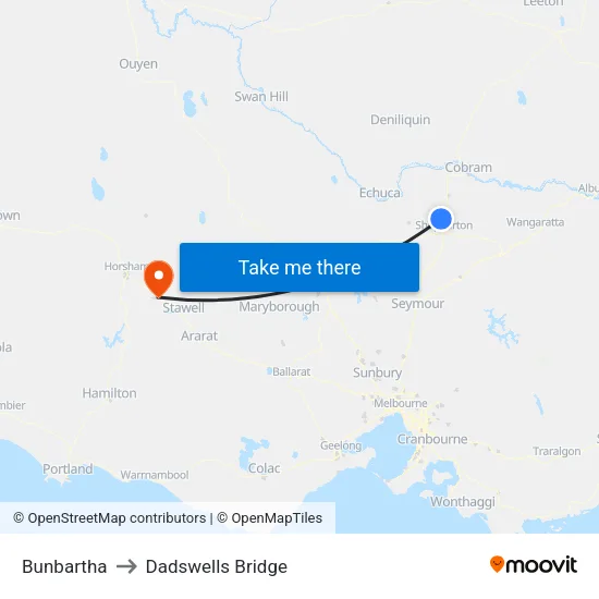 Bunbartha to Dadswells Bridge map