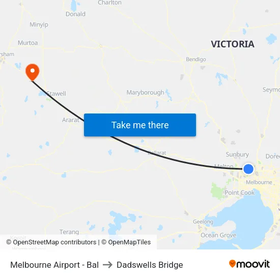 Melbourne Airport - Bal to Dadswells Bridge map