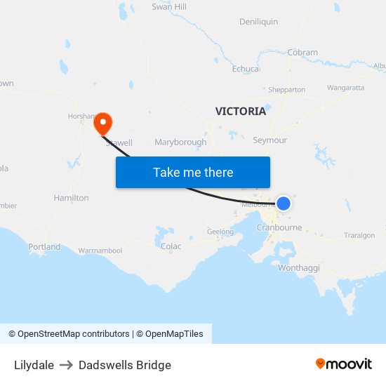 Lilydale to Dadswells Bridge map