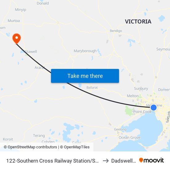 122-Southern Cross Railway Station/Spencer St (Melbourne City) to Dadswells Bridge map