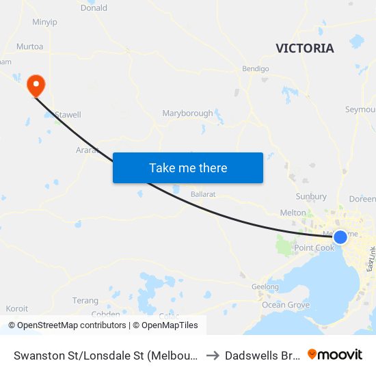 Swanston St/Lonsdale St (Melbourne City) to Dadswells Bridge map