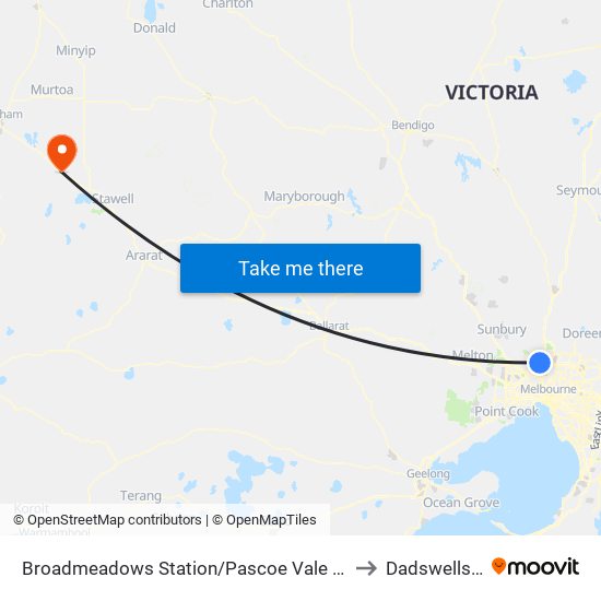 Broadmeadows Station/Pascoe Vale Rd (Broadmeadows) to Dadswells Bridge map