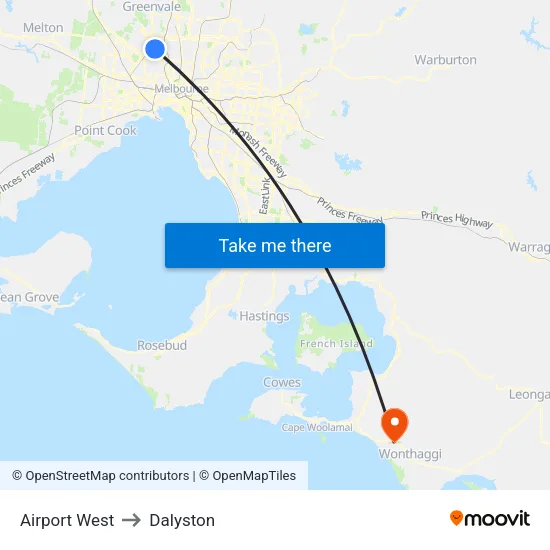 Airport West to Dalyston map