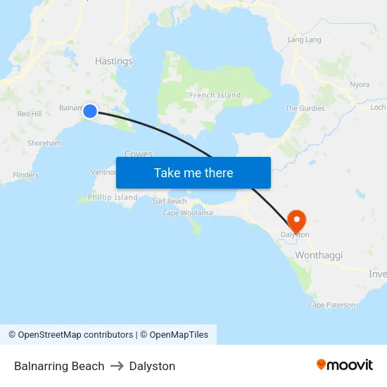 Balnarring Beach to Dalyston map