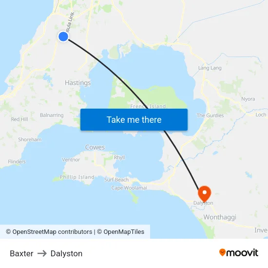 Baxter to Dalyston map