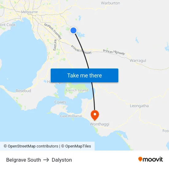 Belgrave South to Dalyston map