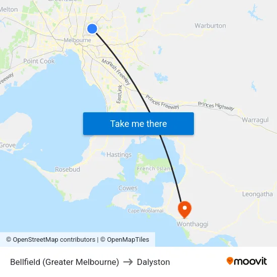 Bellfield (Greater Melbourne) to Dalyston map
