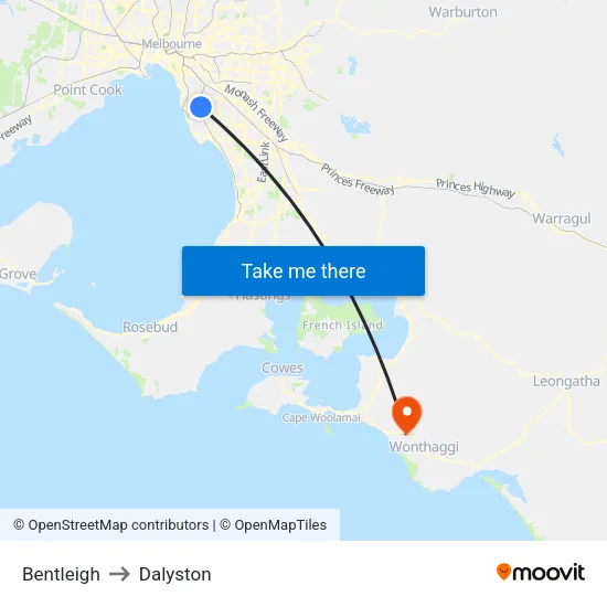 Bentleigh to Dalyston map