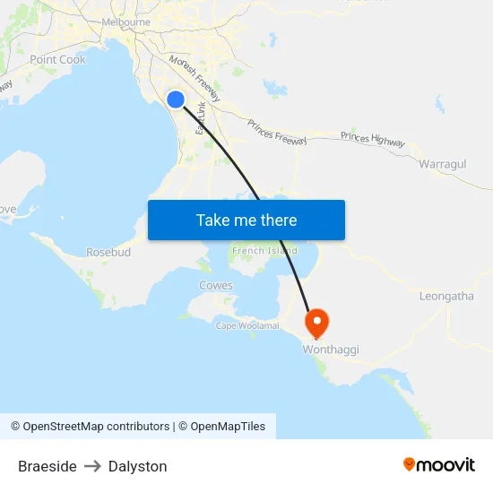 Braeside to Dalyston map