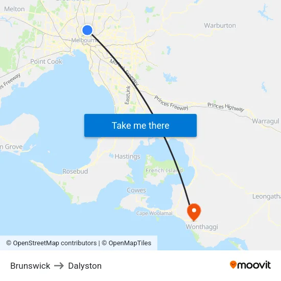 Brunswick to Dalyston map