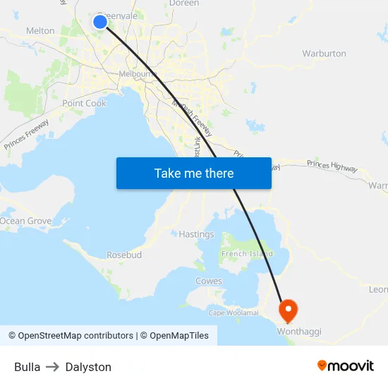 Bulla to Dalyston map