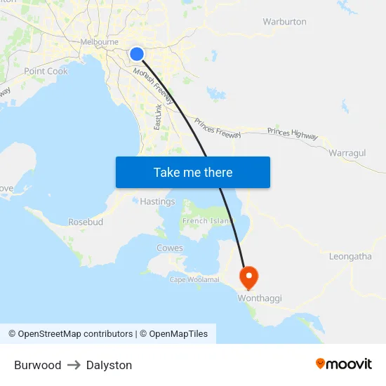 Burwood to Dalyston map