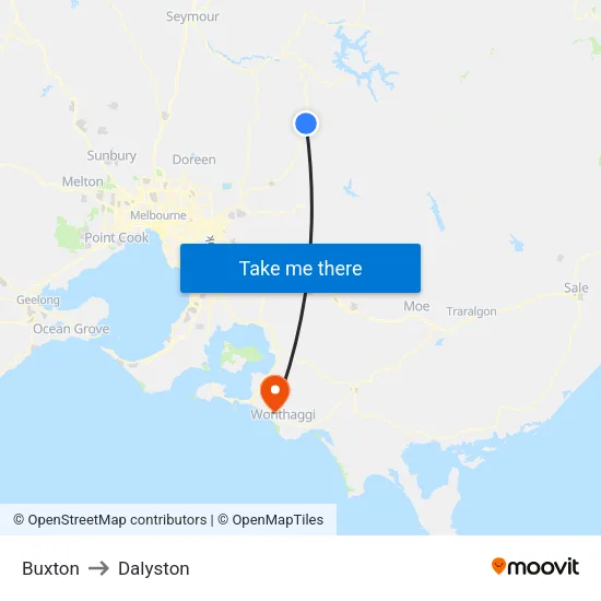 Buxton to Dalyston map