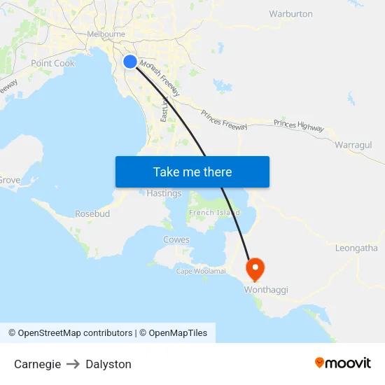 Carnegie to Dalyston map