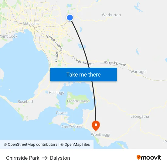 Chirnside Park to Dalyston map
