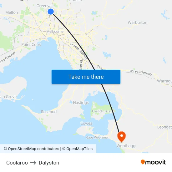 Coolaroo to Dalyston map