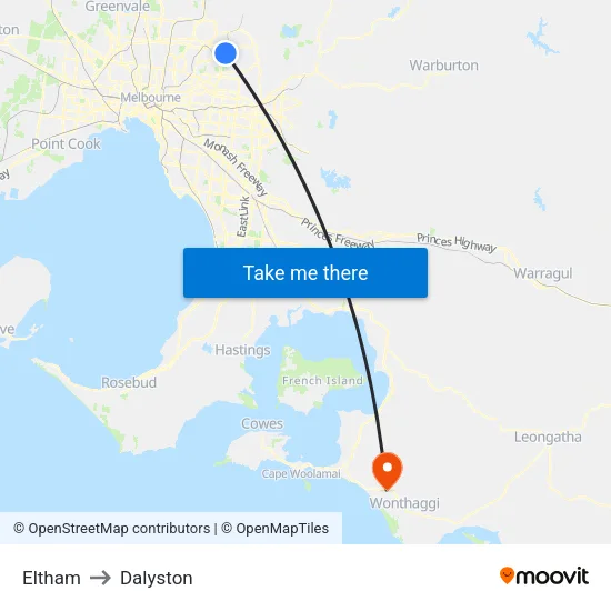 Eltham to Dalyston map