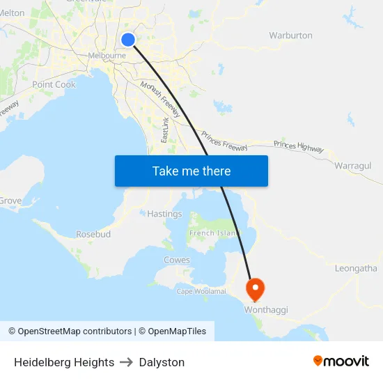 Heidelberg Heights to Dalyston map
