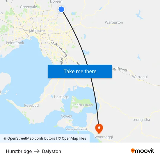 Hurstbridge to Dalyston map