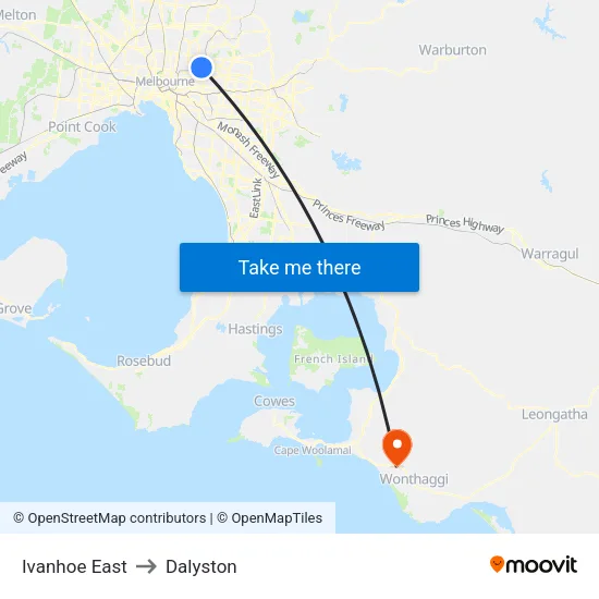 Ivanhoe East to Dalyston map