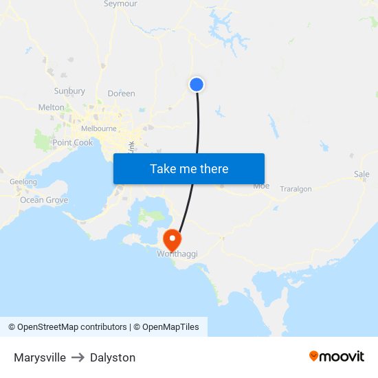 Marysville to Dalyston map