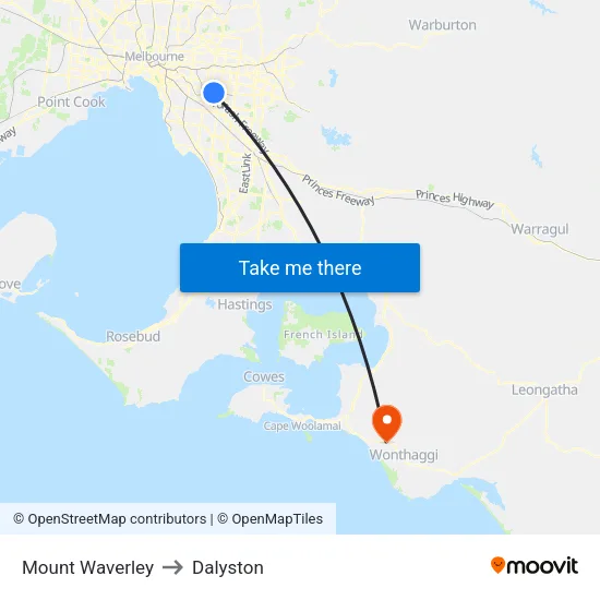 Mount Waverley to Dalyston map