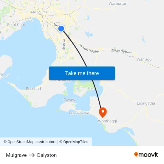Mulgrave to Dalyston map