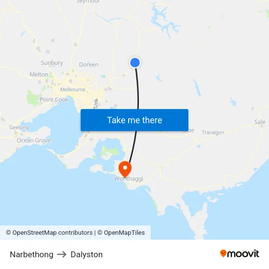 Narbethong to Dalyston map