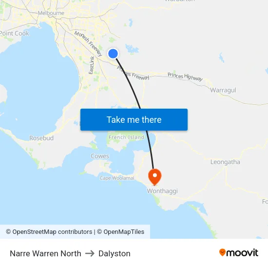 Narre Warren North to Dalyston map