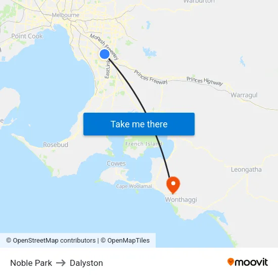 Noble Park to Dalyston map