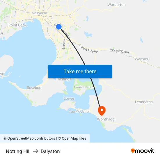 Notting Hill to Dalyston map