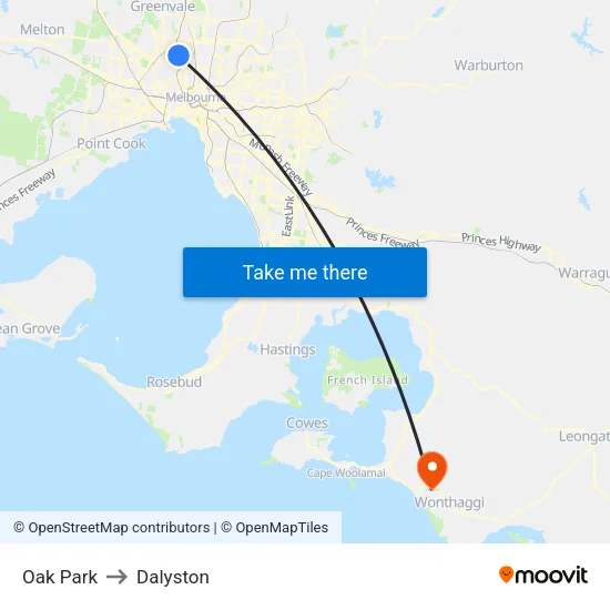 Oak Park to Dalyston map