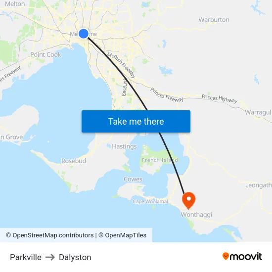 Parkville to Dalyston map